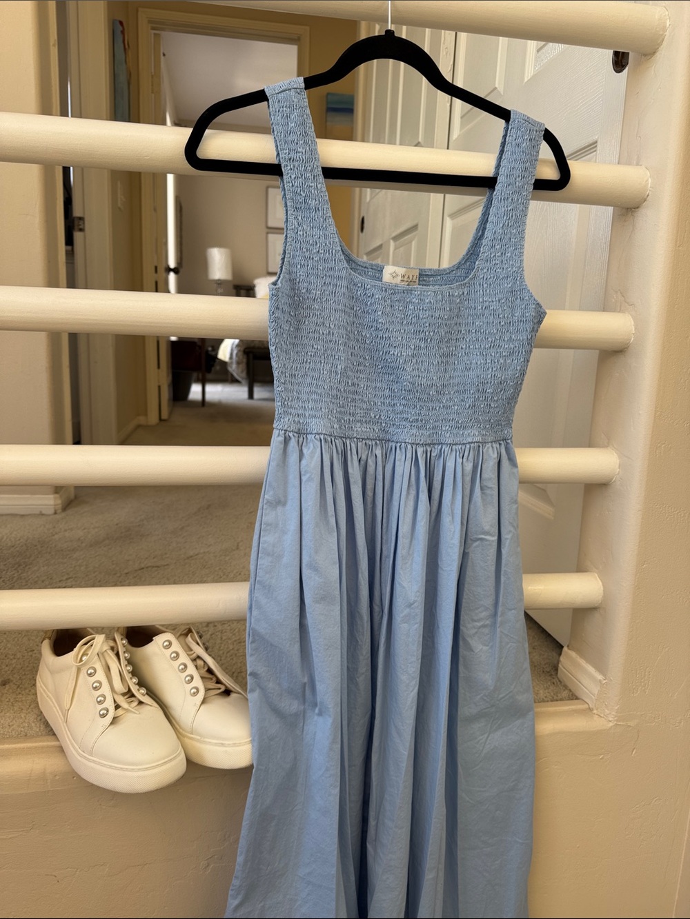 Wayf Light Blue Smocked Tank Maxi Dress